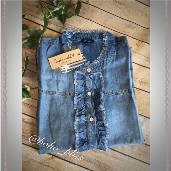 SPLENDID | Nordstrom Blue Chambray Ruffle Top NEW - Picture 7 of 8